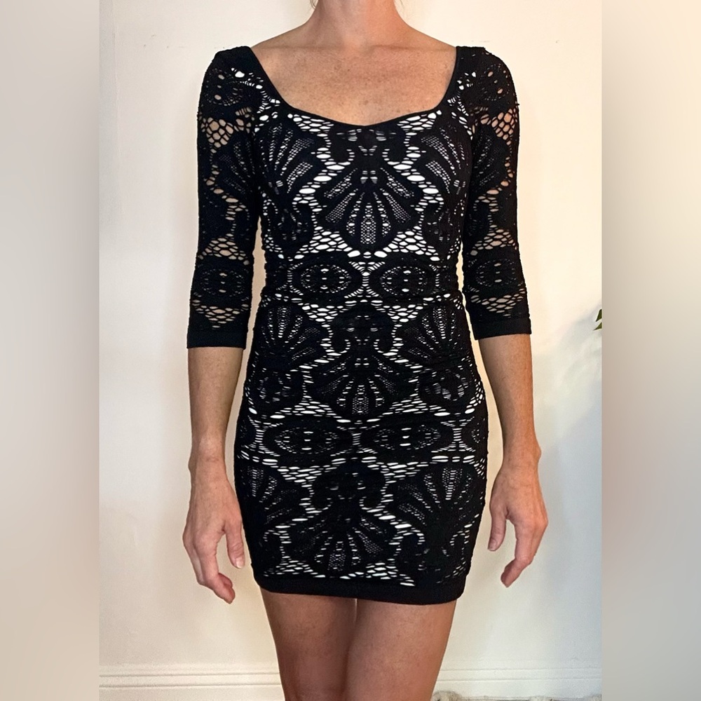 Intimately by Free People bodycon dress in black lace with white base size m/l